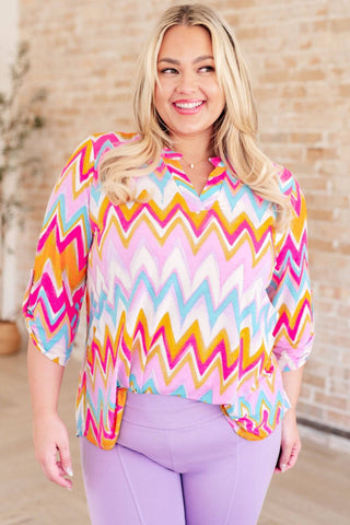 Lizzy Top in Orange Multi Chevron - 1985 the VAULT Boutique