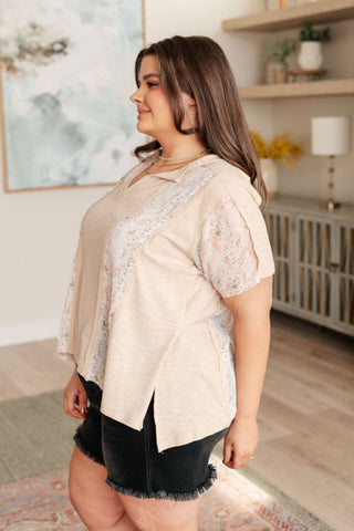 Mention Me Floral Accent Top in Toasted Almond - 1985 the VAULT Boutique