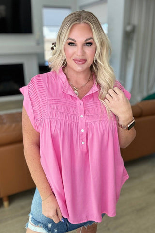 Pleat Detail Button Up Blouse in Pink Cosmos - 1985 the VAULT Boutique