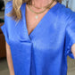 Pleat Front V-Neck Top in Royal Blue - 1985 the VAULT Boutique