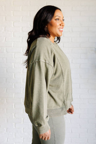 Quick Fix Mineral Wash Crew Neck Pullover in Army Green - 1985 the VAULT Boutique