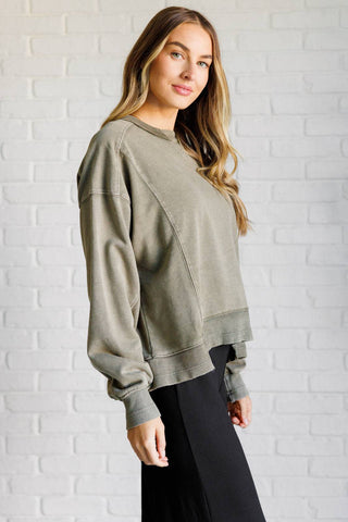 Quick Fix Mineral Wash Crew Neck Pullover in Army Green - 1985 the VAULT Boutique