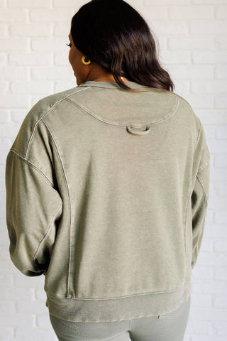 Quick Fix Mineral Wash Crew Neck Pullover in Army Green - 1985 the VAULT Boutique