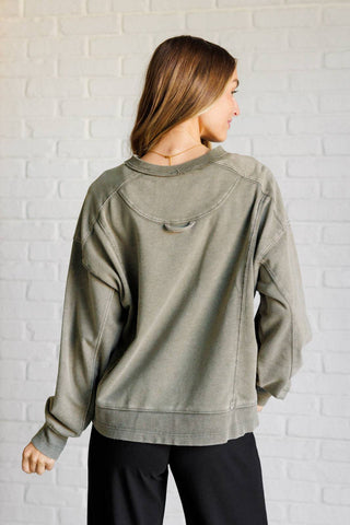 Quick Fix Mineral Wash Crew Neck Pullover in Army Green - 1985 the VAULT Boutique