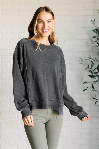 Quick Fix Mineral Wash Crew Neck Pullover in Black - 1985 the VAULT Boutique