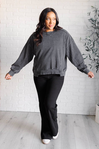 Quick Fix Mineral Wash Crew Neck Pullover in Black - 1985 the VAULT Boutique