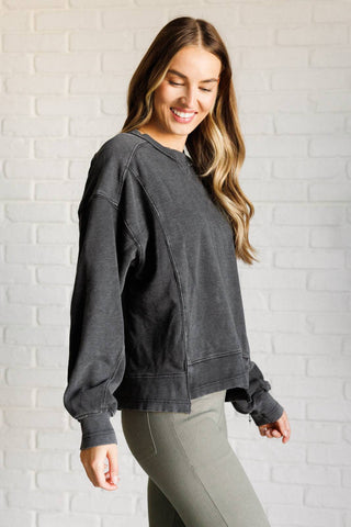 Quick Fix Mineral Wash Crew Neck Pullover in Black - 1985 the VAULT Boutique