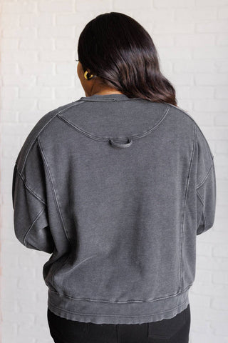 Quick Fix Mineral Wash Crew Neck Pullover in Black - 1985 the VAULT Boutique