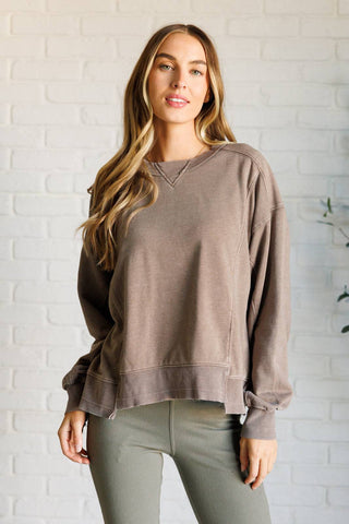 Quick Fix Mineral Wash Crew Neck Pullover in Mocha - 1985 the VAULT Boutique