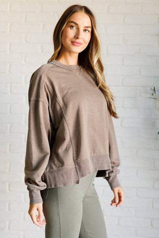 Quick Fix Mineral Wash Crew Neck Pullover in Mocha - 1985 the VAULT Boutique