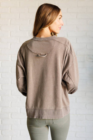 Quick Fix Mineral Wash Crew Neck Pullover in Mocha - 1985 the VAULT Boutique