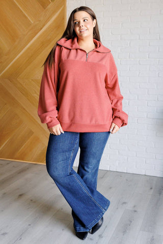 Quite the Impression Half Zip Pullover in Rust - 1985 the VAULT Boutique