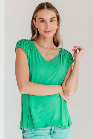 Ruched Cap Sleeve Top in Emerald - 1985 the VAULT Boutique