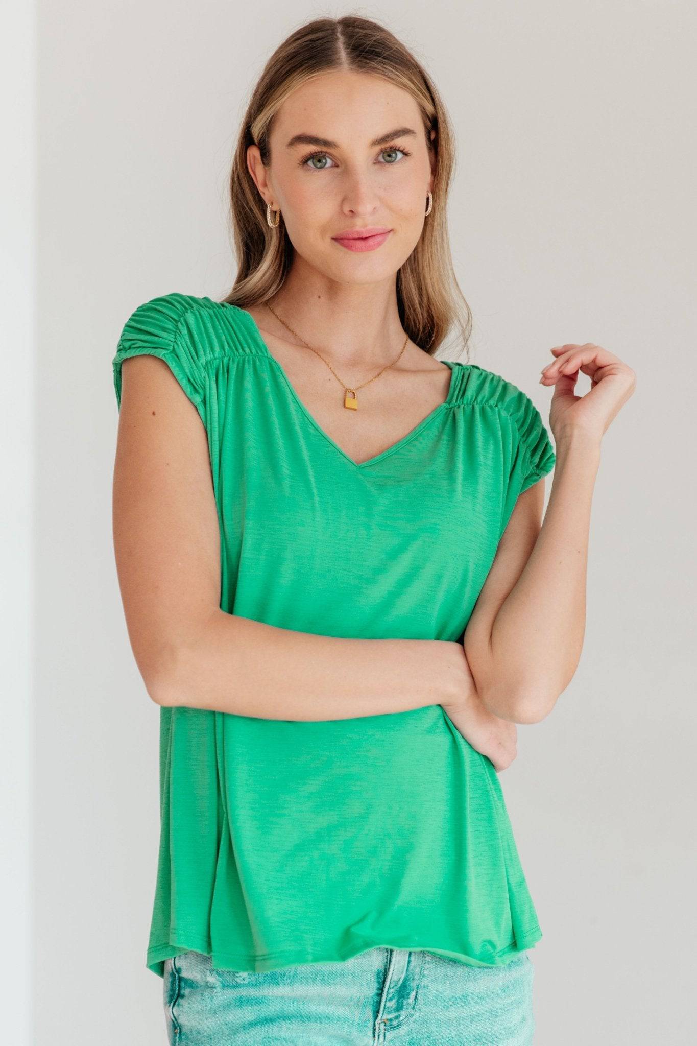 Ruched Cap Sleeve Top in Emerald - 1985 the VAULT Boutique