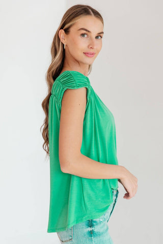 Ruched Cap Sleeve Top in Emerald - 1985 the VAULT Boutique