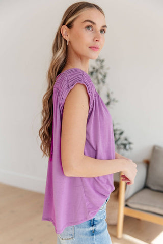 Ruched Cap Sleeve Top in Lavender - 1985 the VAULT Boutique