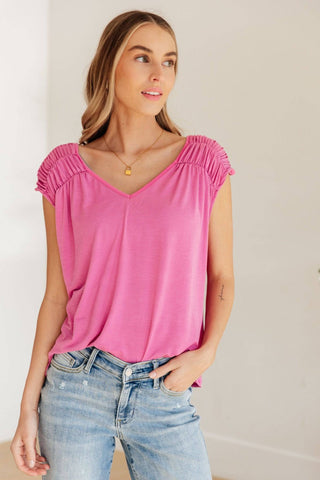 Ruched Cap Sleeve Top in Magenta - 1985 the VAULT Boutique