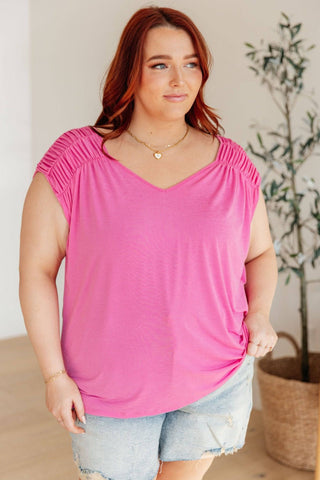 Ruched Cap Sleeve Top in Magenta - 1985 the VAULT Boutique