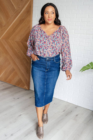 Sunday Brunch Blouse in Denim Floral - 1985 the VAULT Boutique