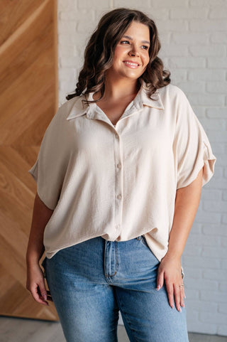 Sweet Simplicity Button Down Blouse in Oatmeal - 1985 the VAULT Boutique