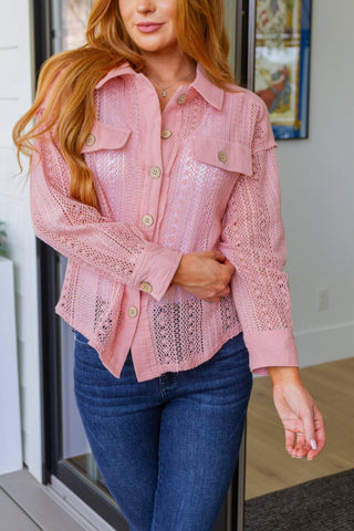 Sweeter Than Nectar Lace Button Down in Rose - 1985 the VAULT Boutique