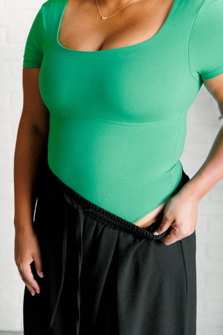 They're Not Like Us Square Neck Bodysuit in Emerald Green - 1985 the VAULT Boutique