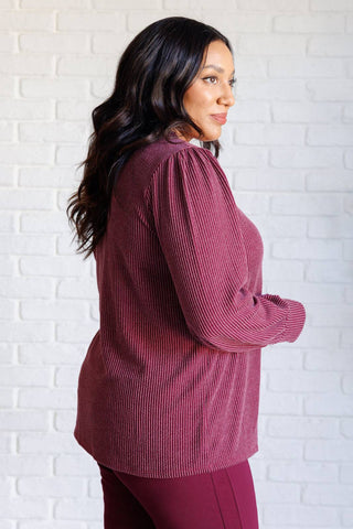 When the Sun Goes Down Mineral Wash Ribbed Knit Top in Wine - 1985 the VAULT Boutique