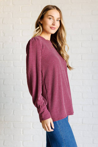 When the Sun Goes Down Mineral Wash Ribbed Knit Top in Wine - 1985 the VAULT Boutique