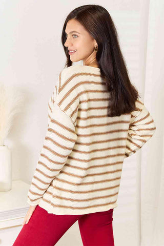 Double Take Striped Boat Neck Sweater - 1985 the VAULT Boutique