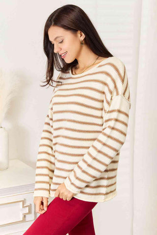 Double Take Striped Boat Neck Sweater - 1985 the VAULT Boutique