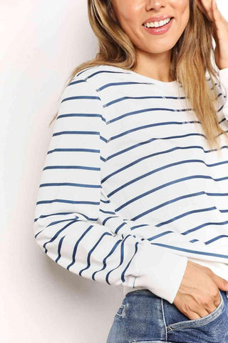 Double Take Striped Long Sleeve Round Neck Top - 1985 the VAULT Boutique