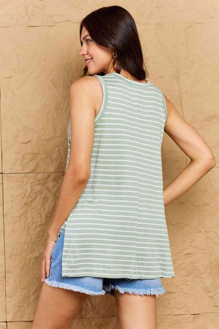 Doublju Full Size Striped Sleeveless V-Neck Top - 1985 the VAULT Boutique