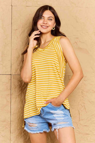 Doublju Talk To Me Full Size Striped Sleeveless V-Neck Top - 1985 the VAULT Boutique