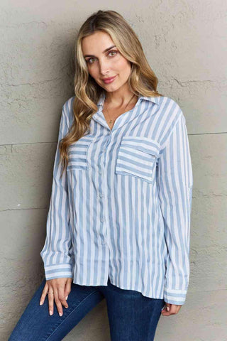 Ninexis Take Your Time Collared Button Down Striped Shirt - 1985 the VAULT Boutique