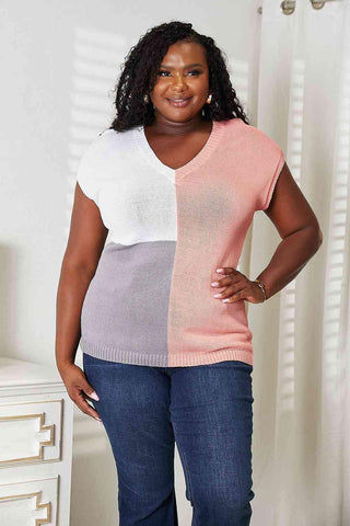 Double Take Color Block V-Neck Knit Top - 1985 the VAULT Boutique