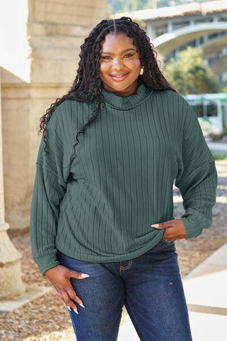 Basic Bae Full Size Ribbed Exposed Seam Mock Neck Knit Top - 1985 the VAULT Boutique