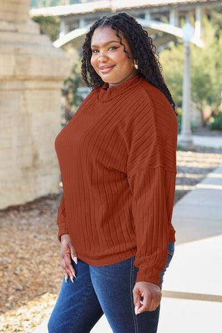 Basic Bae Full Size Ribbed Exposed Seam Mock Neck Knit Top - 1985 the VAULT Boutique