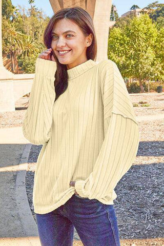 Basic Bae Full Size Ribbed Exposed Seam Mock Neck Knit Top - 1985 the VAULT Boutique