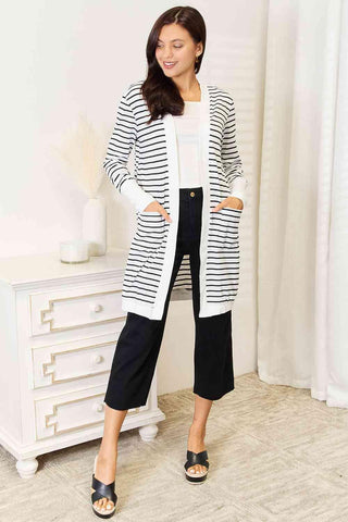 Double Take Striped Open Front Longline Cardigan - 1985 the VAULT Boutique