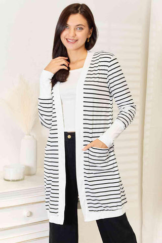 Double Take Striped Open Front Longline Cardigan - 1985 the VAULT Boutique