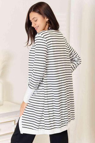 Double Take Striped Open Front Longline Cardigan - 1985 the VAULT Boutique