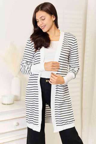 Double Take Striped Open Front Longline Cardigan - 1985 the VAULT Boutique