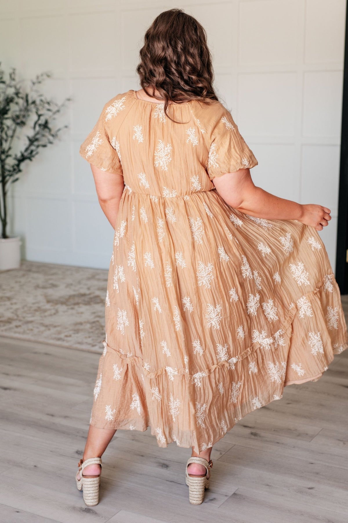 Trusting My Intuition Balloon Sleeve Dress in Camel - Happily Ever Atchison Shop Co.