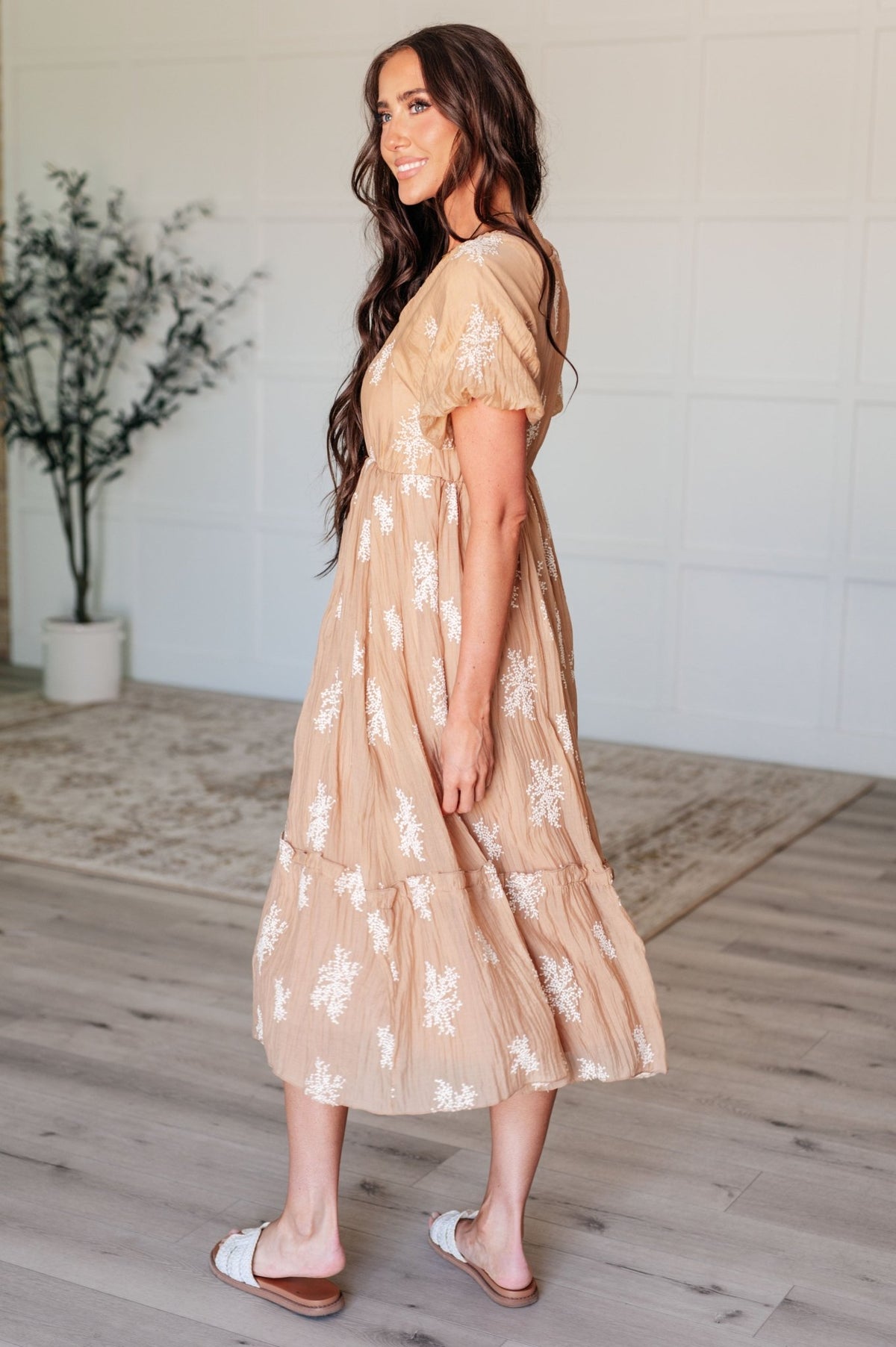 Trusting My Intuition Balloon Sleeve Dress in Camel - Happily Ever Atchison Shop Co.