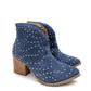 Twilight Studded Heeled Ankle Boot in Denim - 1985 the VAULT Boutique
