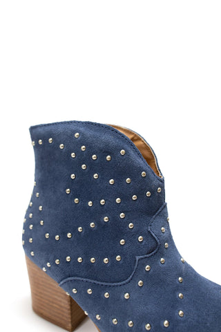 Twilight Studded Heeled Ankle Boot in Denim - 1985 the VAULT Boutique