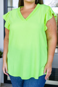 Under Neon Lights Ruffle Sleeve Top - Happily Ever Atchison Shop Co.