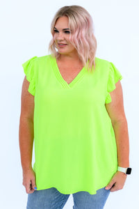 Under Neon Lights Ruffle Sleeve Top - Happily Ever Atchison Shop Co.