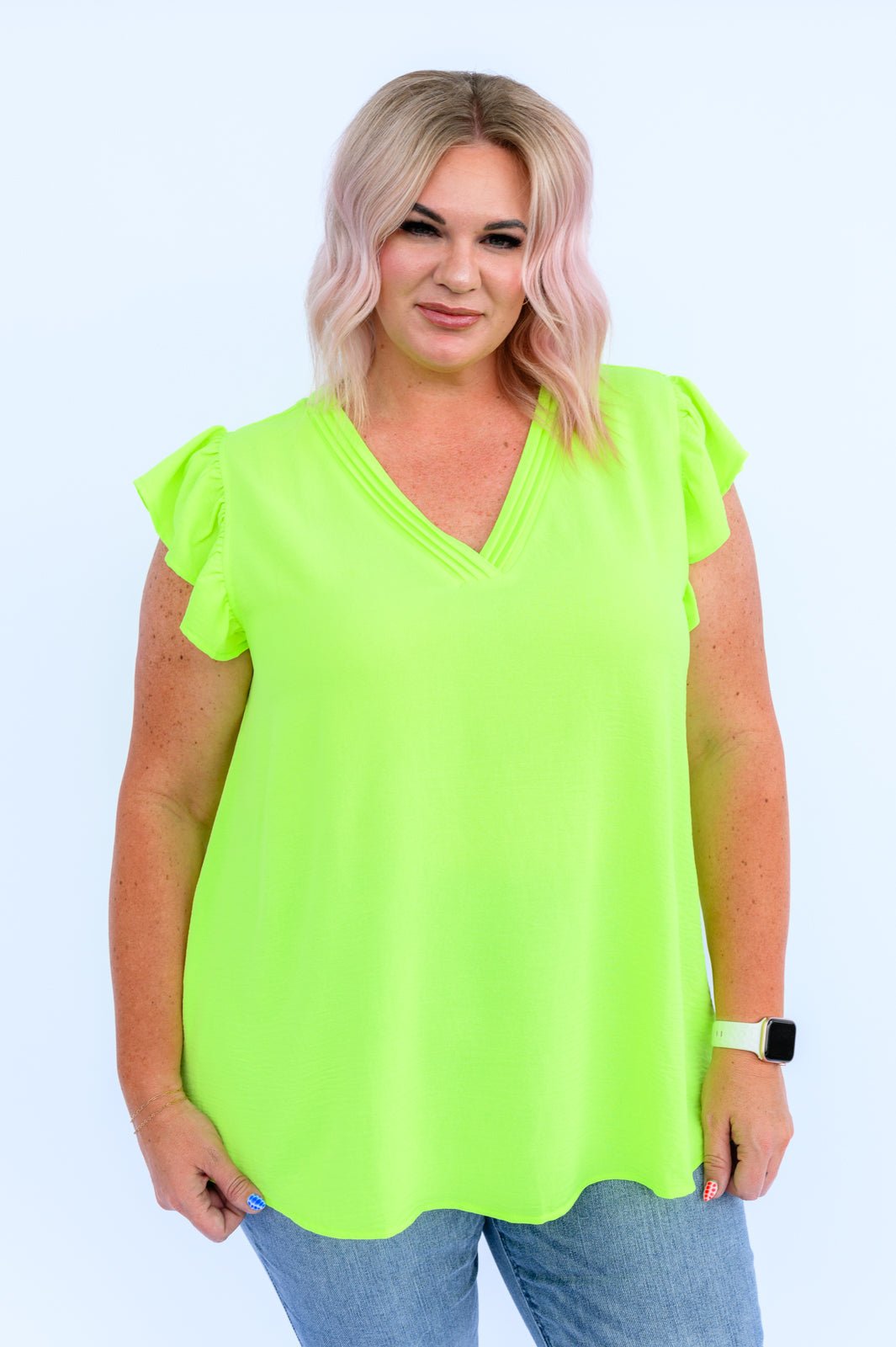 Under Neon Lights Ruffle Sleeve Top - Happily Ever Atchison Shop Co.