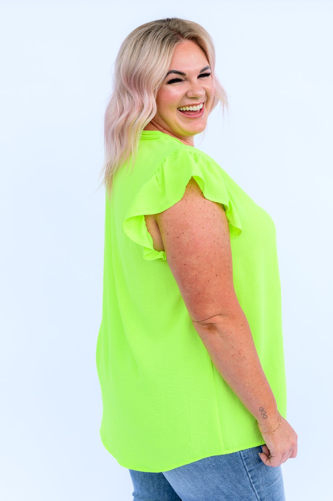 Under Neon Lights Ruffle Sleeve Top - Happily Ever Atchison Shop Co.